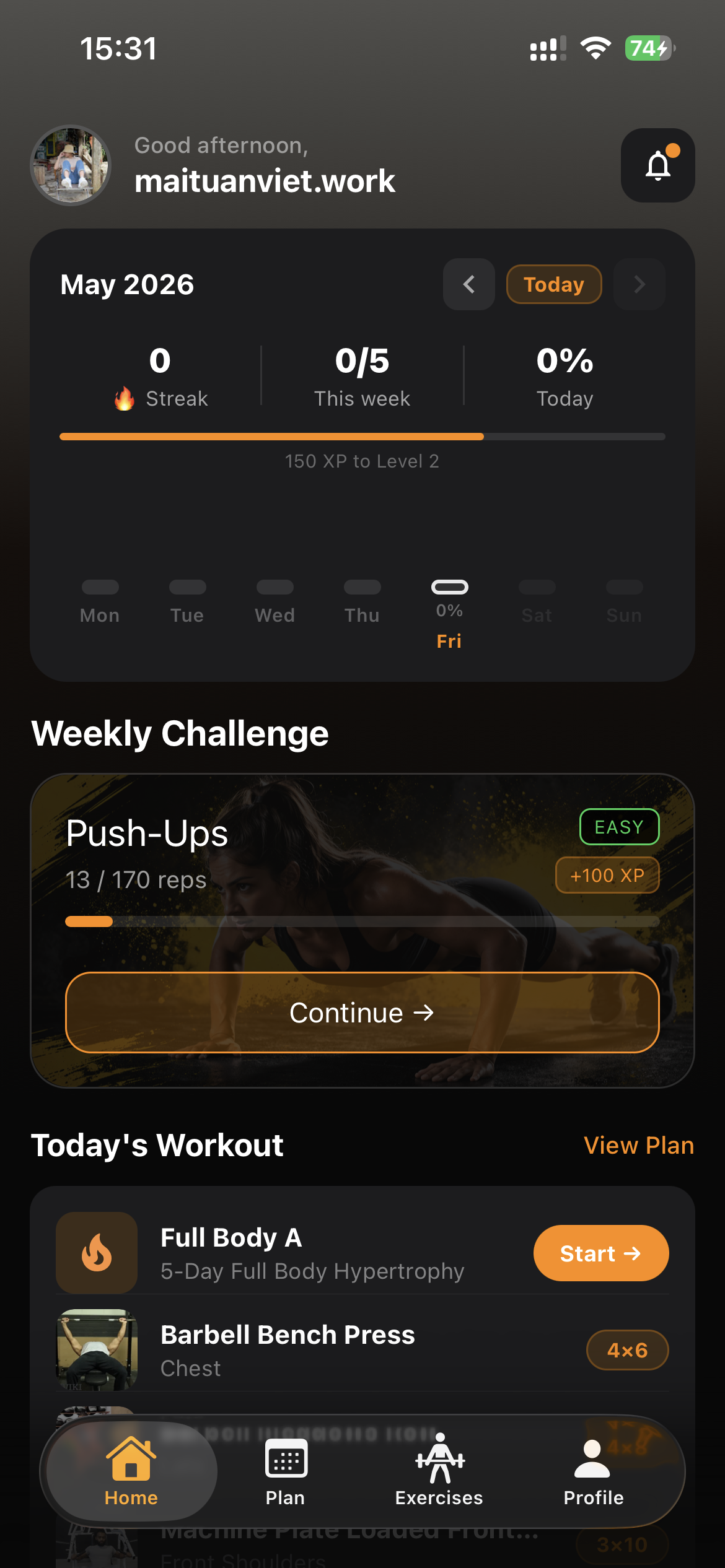 Fitnora home screen