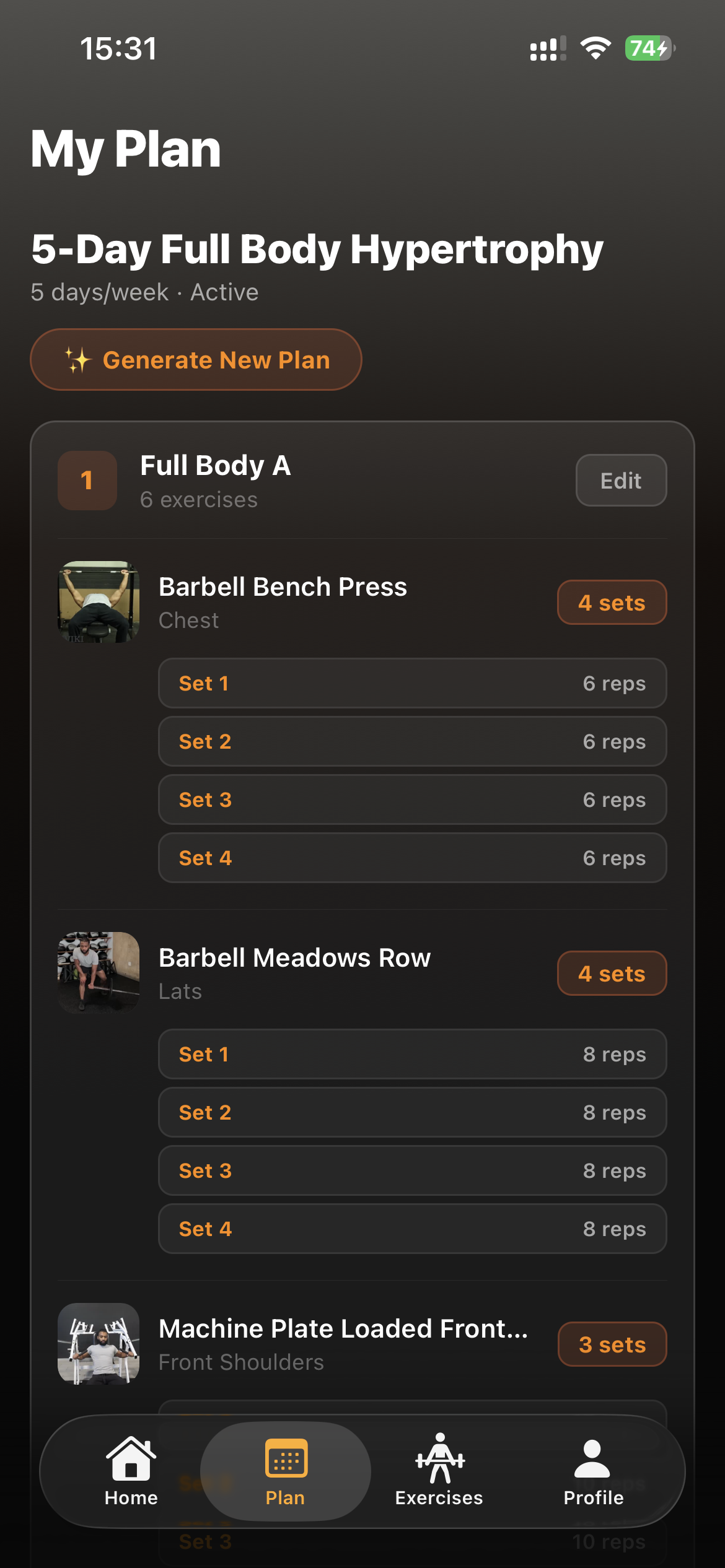 Fitnora workout screen